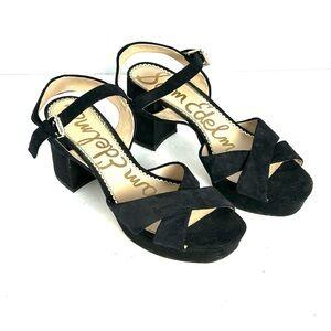 Sam Edelman Jolene Platform Chunky Sandals Heels Black Suede Strappy Womens 9 M